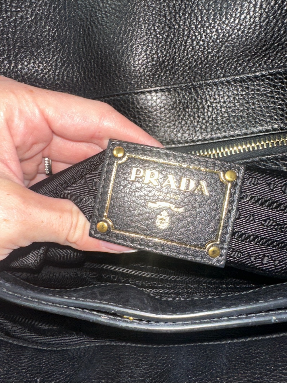 Authentic Prada Double Vitello Daino Black Leather Tote Bag Purse - Picture 10 of 16